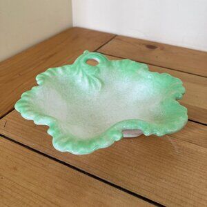 Cabbage Lettuce Leaf Shape Ceramic Small Tray Dish White with Green 6"